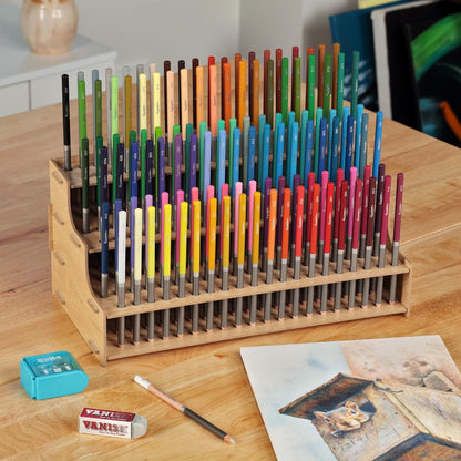 HG Art Concepts Mezzo Artist Drawing Rack - Wood Grain Laminate Multi Layer Desk Stand Professional Storage Display Organizer for Pens, Pencils, Drafting and all other Drawing Tools