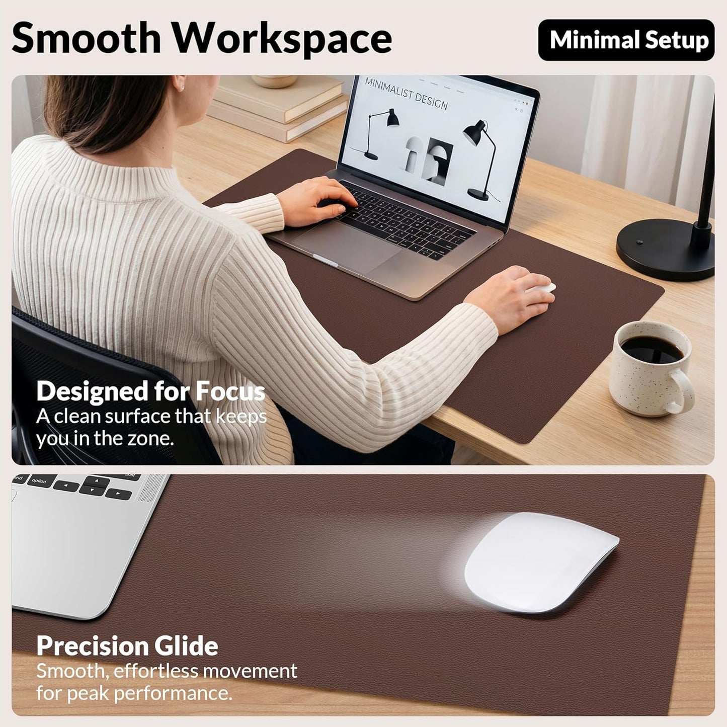 AFIING Large Desk Mat 47" x 17", Dual-Sided Natural Cork & PU Leather Desk Pad, Non-Slip Waterproof Mouse Pad for Office, Home & Gaming, Black
