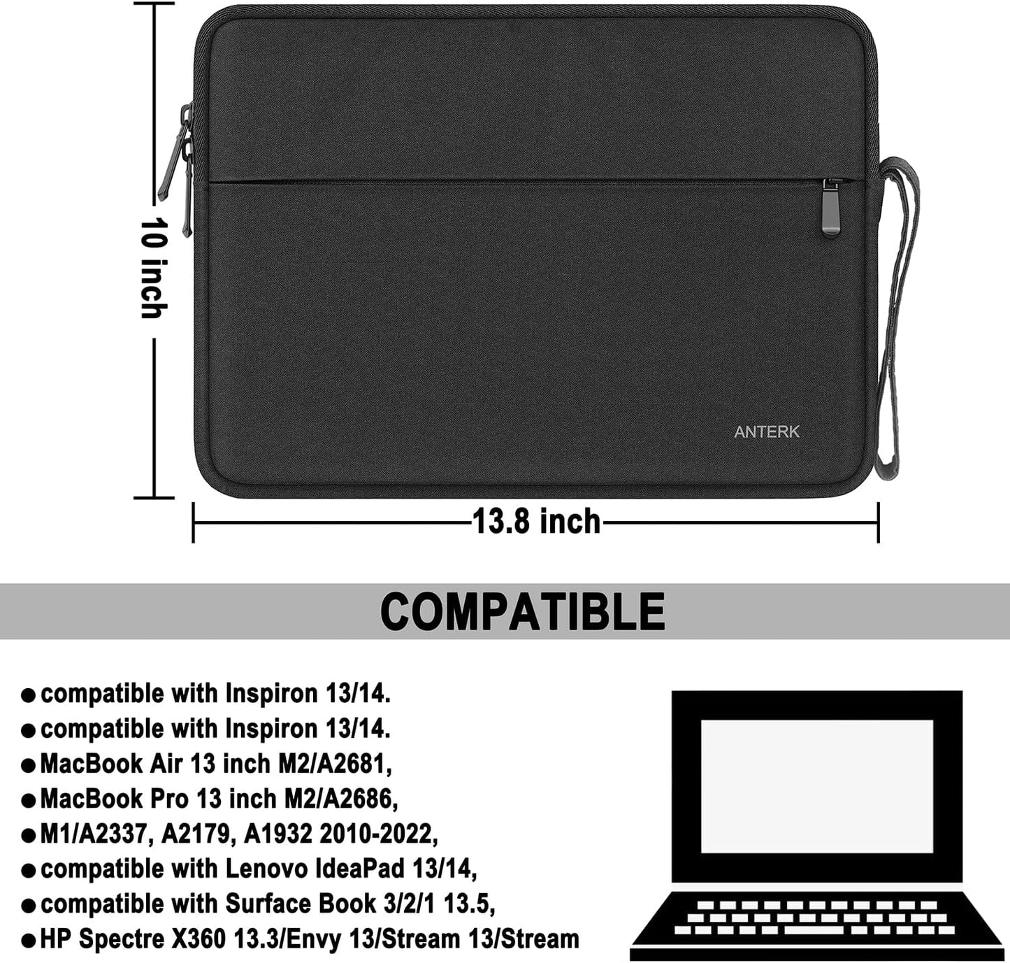 Laptop Sleeve 14 Inch, Water Resistant Traveling Computer Cover with Handle, Shockproof Protective Carrying Laptop Case Compatible for 14 Inch MacBook Air/Pro, HP, Dell, Asus, Lenovo, Black