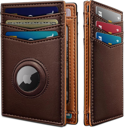 miyozi Airtag Slim Leather Wallet for Men - 12-Card Capacity, Magnetic Closure, Money Clip & Simplified Bill Compartment, RFID Blocking (4.3" x 3.0") | Gift Boxed