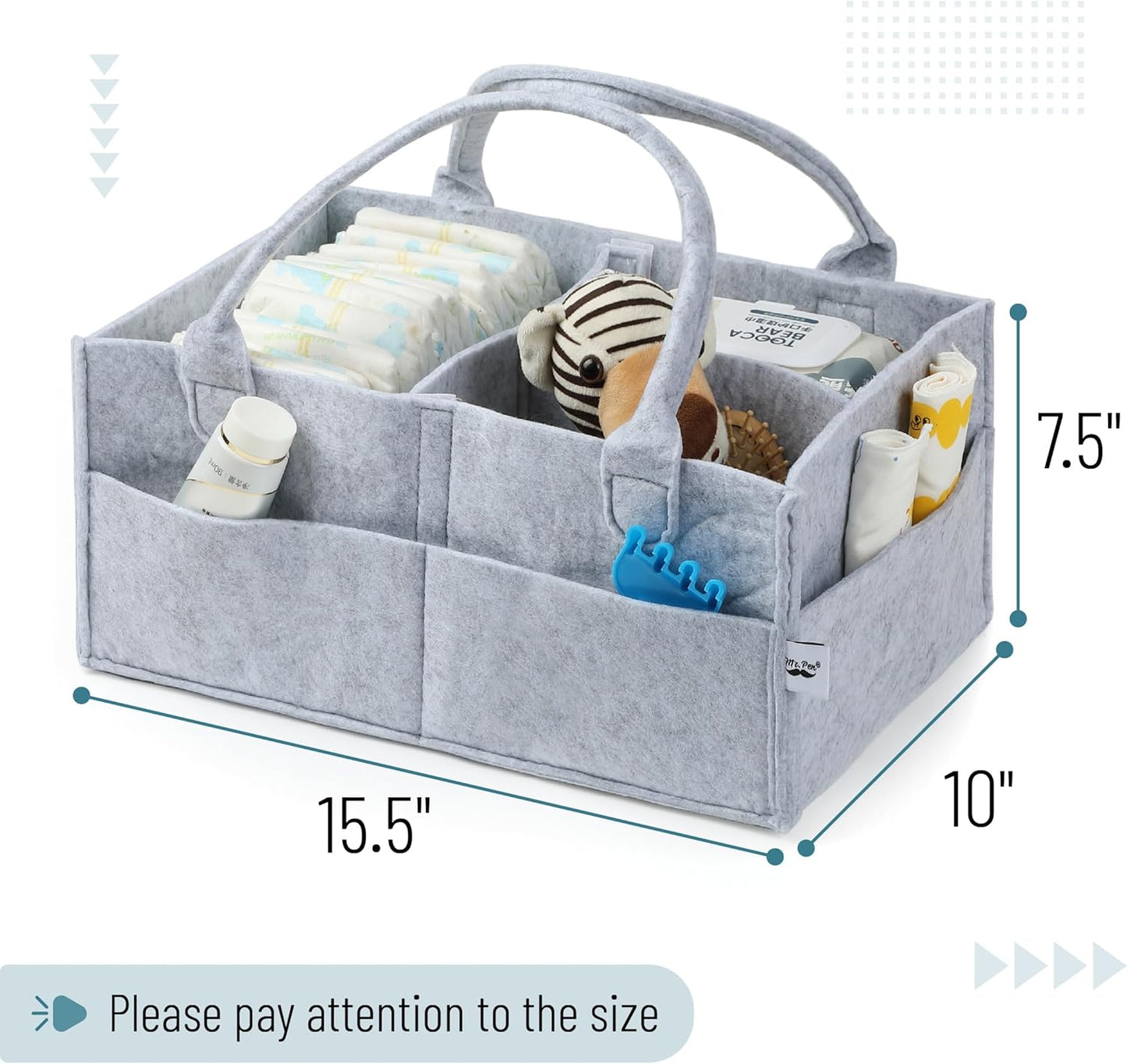 Mr. Pen- Baby Diaper Caddy Organizer, Gray, Medium, Nursery Storage Bin and Car Organizer for Diapers and Baby Wipes