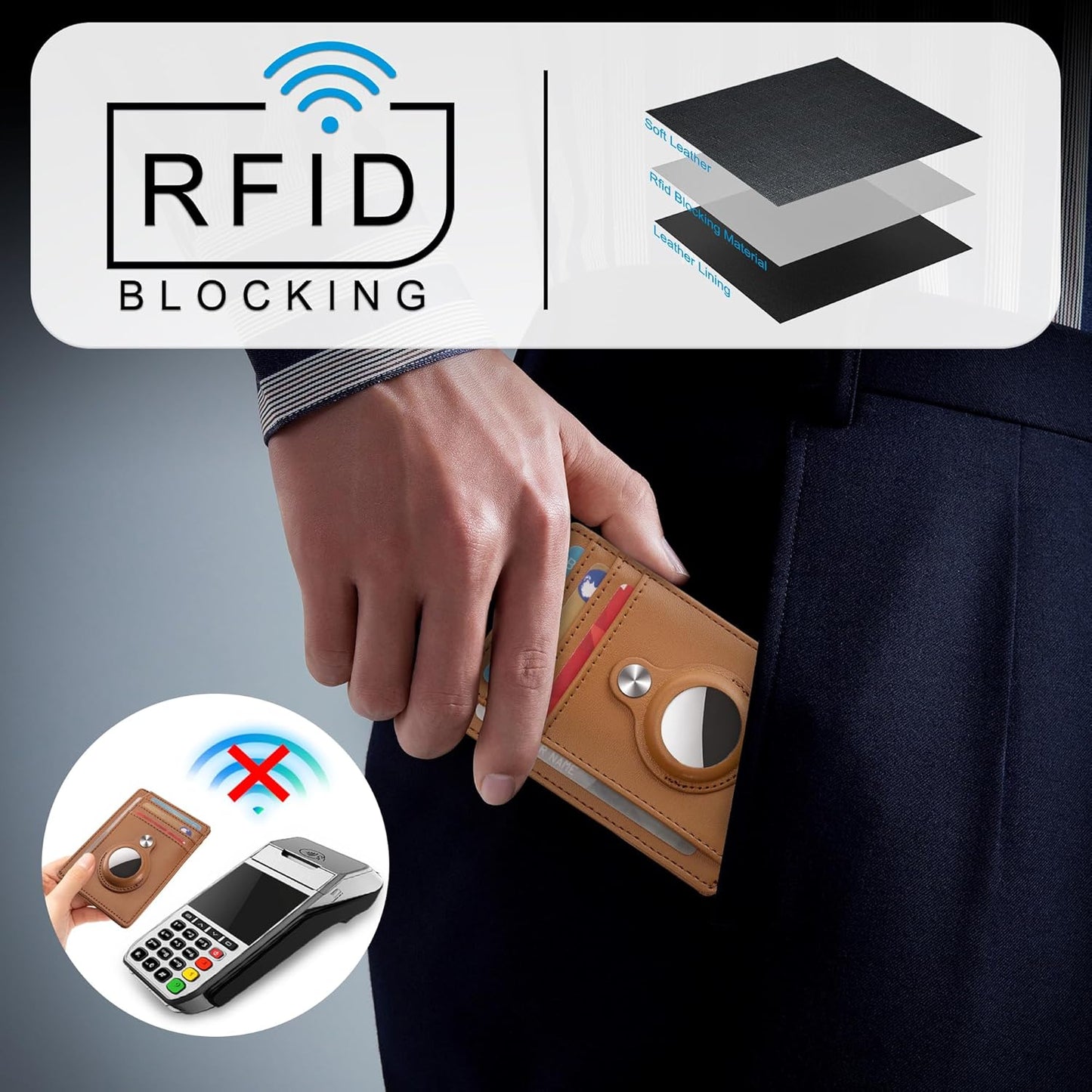 Slim Minimalist Front Pocket Air Tag Wallet, RFID Blocking Card Holder Wallet with Airtag Holder