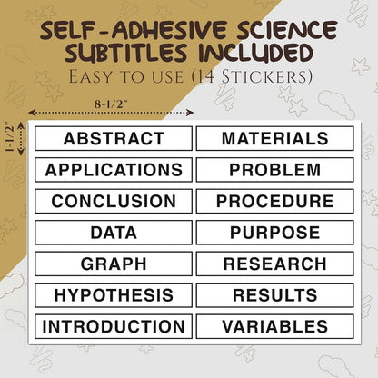 Trifold Poster Board 36" x 48" White Presentation Board - Self-Adhesive Science Subtitles Included - Science Fair Display Boards, for School, Fun Projects and Business Presentations - by Emraw