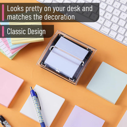 Mr. Pen- Pop Up Note Dispenser, 3" x 3", 2 Pack, Black Base, Clear Top, Sticky Note Dispenser, Sticky Note Holder for Desk