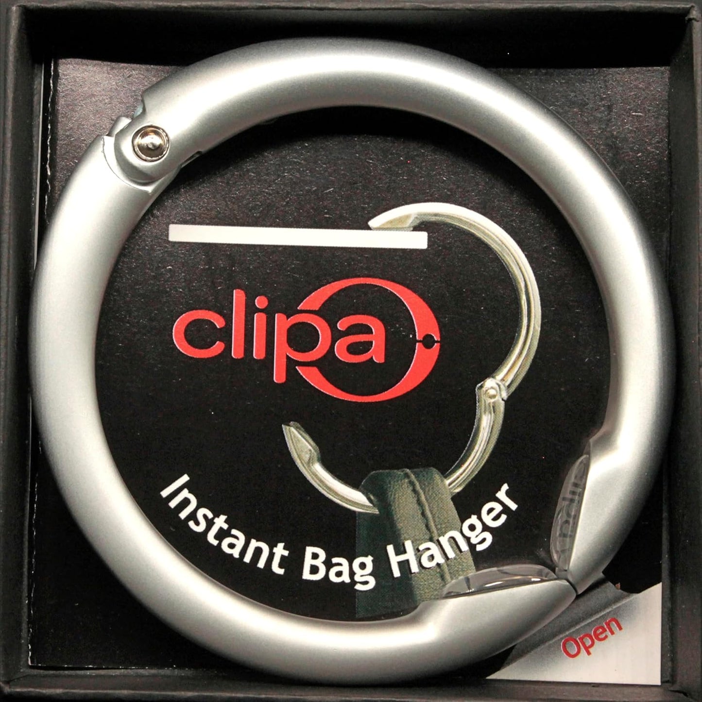 Clipa Bag Hanger - The Ring that Opens Into a Hook, Closes Automatically | Hangs Almost Anywhere in Just 1/2" of Space | Holds 33 lbs | 9 Styles | 3 yr Warranty