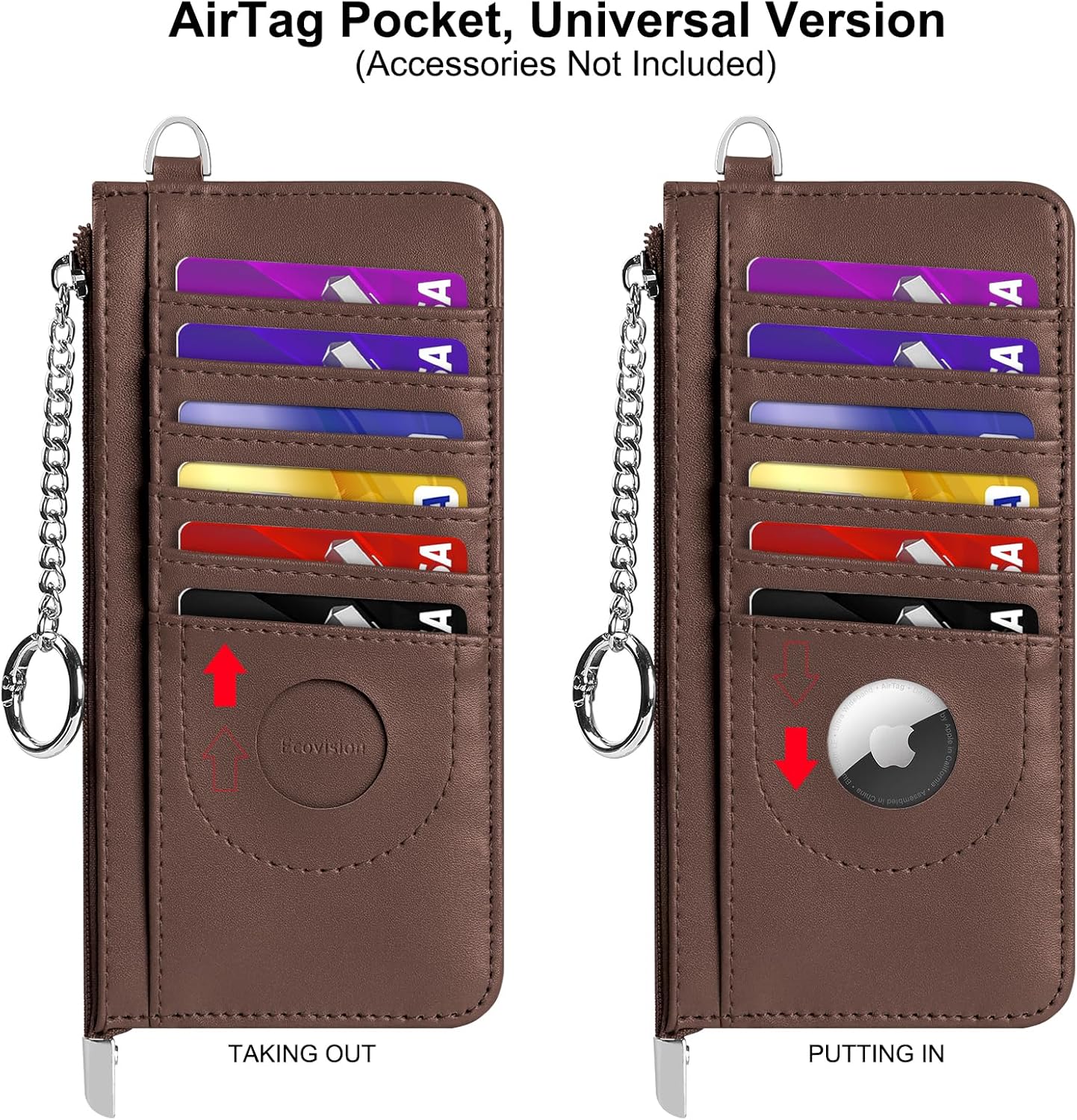 RFID Blocking Slim Credit Card Holder Wallet with Zipper Money Pocket & Keychain, Slim Airtag Wallet for Men Women