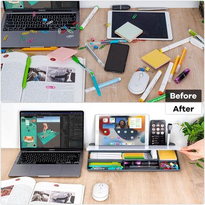 Varhomax Glass Weekly Planner Desk White Board, Desktop Calendar Whiteboard with Storage, to Do List Memo Caddy for Home Office and School Supplies, Black