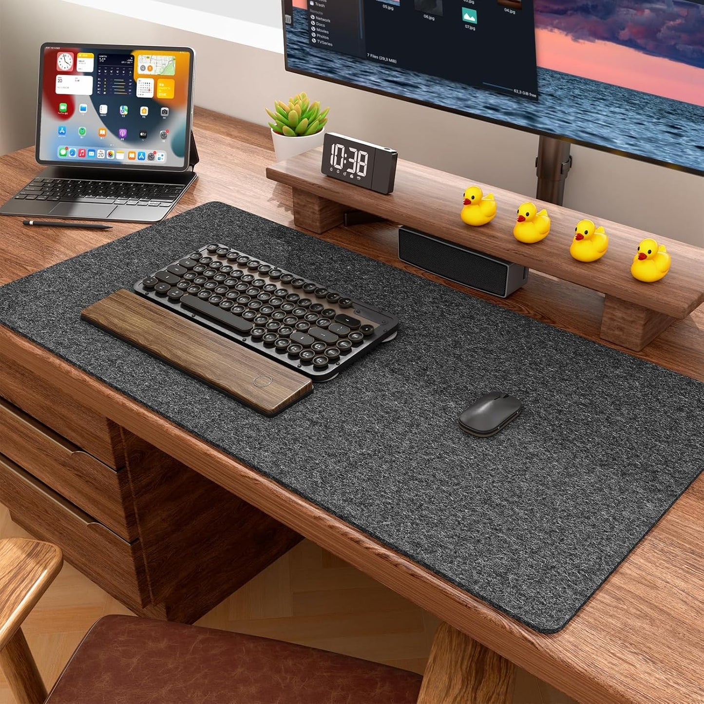 Auhoahsil Felt Desk Mat, Minimalist Large Mouse Pad XXL 35.5 x 15.7 in, Desk Matt for Desktop, Keyboard, Laptop, Computer, Office, Work from Home, Gaming, White