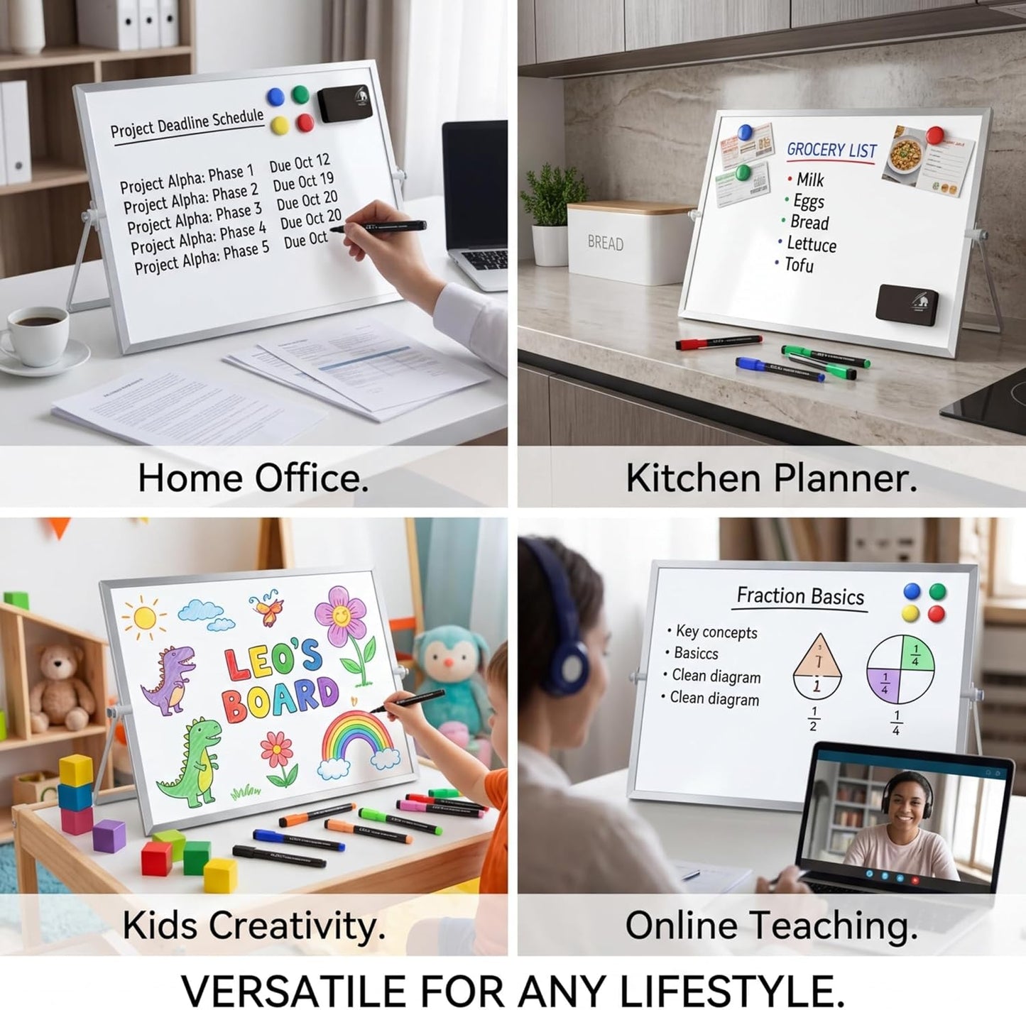 Magnetic Dry Erase Board 16x12 Inch - Double-Sided Desktop Whiteboard with 360° Rotating Stand - Small Portable White Board Set with 10 Markers, 4 Magnets, Eraser for Home Office, School, Desk