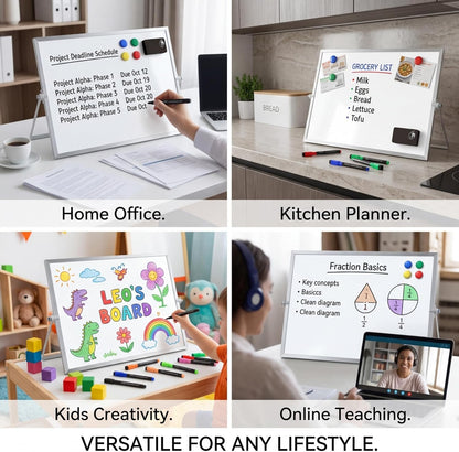 Magnetic Dry Erase Board 16x12 Inch - Double-Sided Desktop Whiteboard with 360° Rotating Stand - Small Portable White Board Set with 10 Markers, 4 Magnets, Eraser for Home Office, School, Desk
