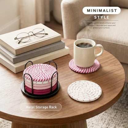 Lazebox Coasters Set of 8 for Drinks, 4 Inch Large Coasters for Coffee Table, Tabletop Protection for Hot & Cold Drinks, Versatile Coasters for Home Decor, Non-Slip & Easy to Clean, Coffee