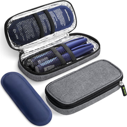 AUVON Insulin Cooler Travel Case with 2 x 90g TSA Approved Ice Packs, Diabetic Medication Insulated Cooling Bag for Insulin Pens and Diabetic Supplies Storage, Compact for Daily Life and Trips