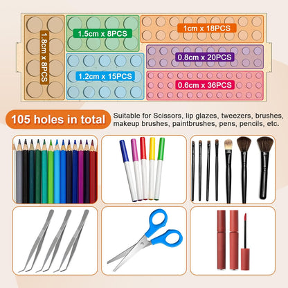 Wooden Paint Brush Holder with Wood Glue 69 Holes MDF Paintbrush Holder Organizer Artist Brush Holder Paint Brush Stand Rack for Artist Brushes Pens Pencils