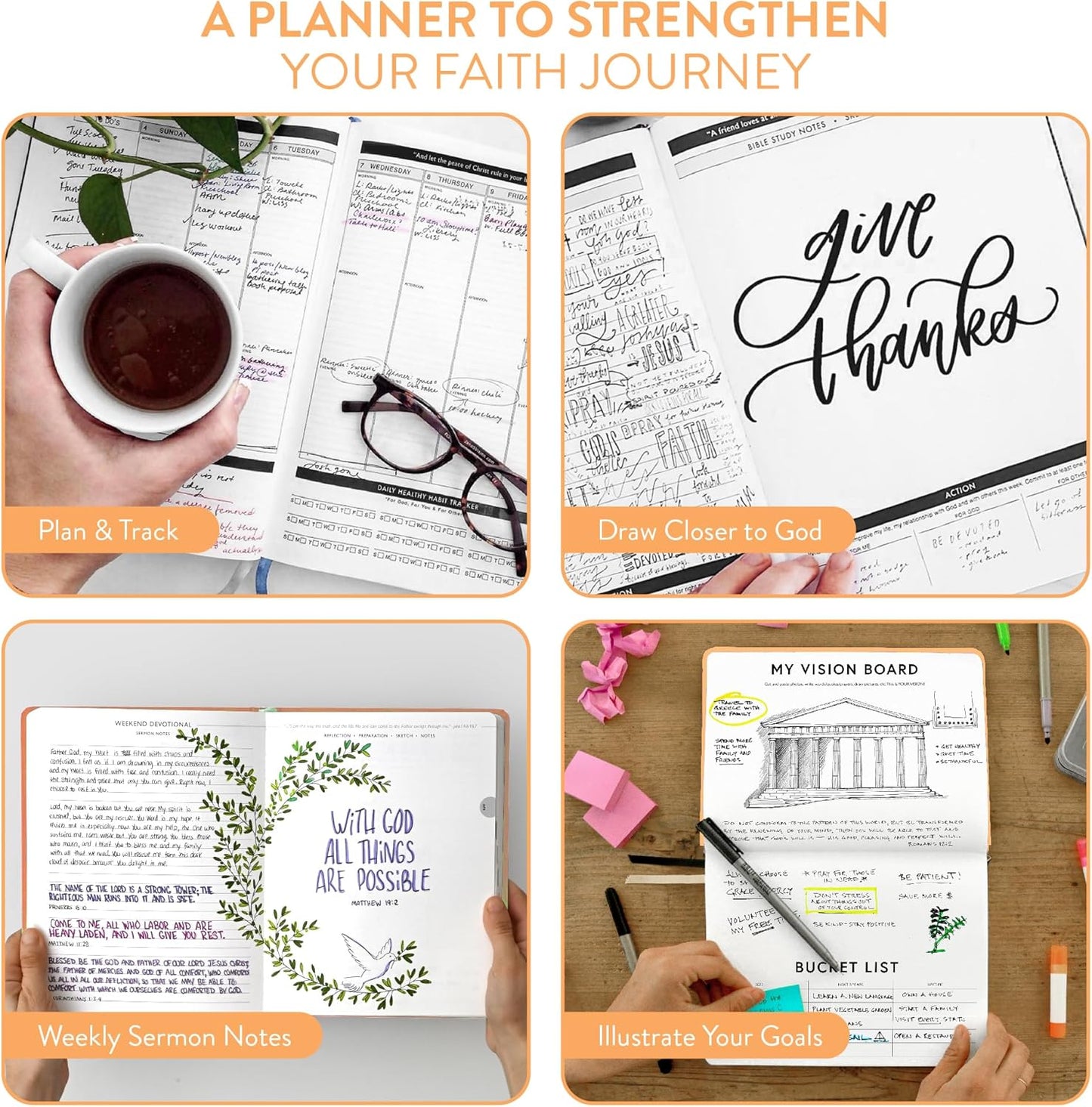 Christian Planner 2026 Daily Planner - Faith Based Monthly and Weekly Planner, Vision Board, and Habit Tracker - 2026 Calendar, Personal Organizer and Devotional Journal (Hardcover, Pine)