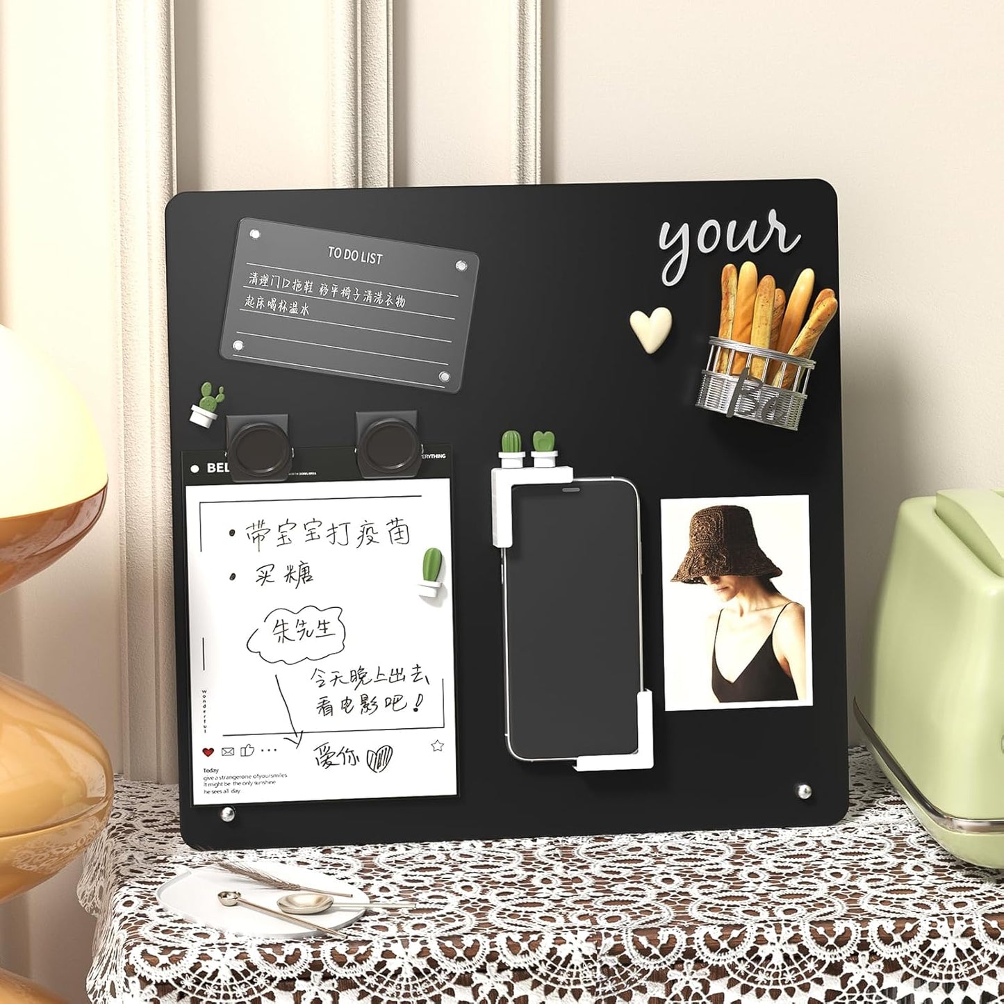 FANXIYQ Black Magnetic Board for Desk, Metal Magnet Display Board for Magnets & Souvenirs, Travel Magnet Board & RV Sticker Board, Magnetic Memo Board with Removable Foot Pads