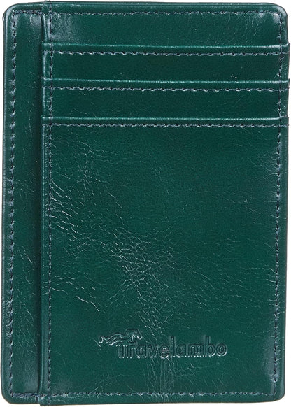 Travelambo Slim Wallet Front Pocket Minimalist Leather RFID Blocking Medium Size