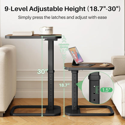 Kitstorack TV Tray Table, Adjustable Height & Flip-Top & Rounded Metal Corners, Snack Table for Couch, Sofa, Bed, Chair, Living Room, C Shaped End Side Table for Eating, Dinner or Laptop, Small Spaces