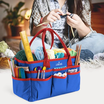 Jjring Craft and Art Organizer Tote Bag - 600D Silver Nylon Fabric Art Caddy with Pockets - for Art, Craft, Sewing, Medical, and Office Supplies Storage