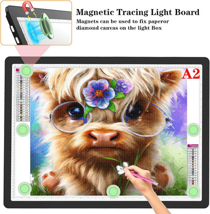 Phylosal Magnetic A3 Light Pad with Bag, Super Bright Light Box with Side Button, Diamond Art Light Board, Lightbox for Tracing and Drawing, USB Power Light Table for Sketching, Weeding Vinyl (White)