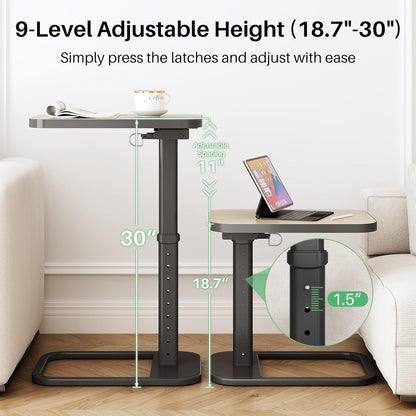 Kitstorack TV Tray Table, Adjustable Height & Flip-Top & Rounded Metal Corners, Snack Table for Couch, Sofa, Bed, Chair, Living Room, C Shaped End Side Table for Eating, Dinner or Laptop, Small Spaces