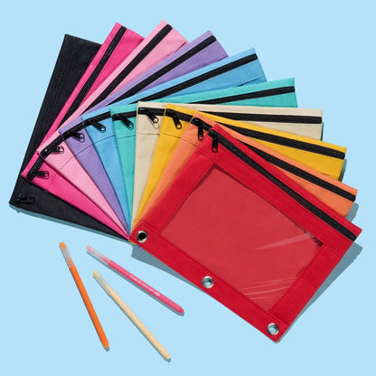 Forvencer Pencil Pouch for 3 Ring Binder, Large Pencil Case Pouch with 3 Reinforced Grommets, Pen Bag, Clear Window Pencil Case, Binder Accessories, Black