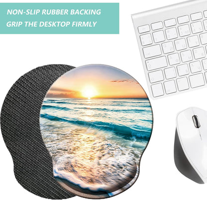 Mouse Pad with Wrist Support, Ergonomic Mouse Pad with Memory Foam Wrist Rest Cushion, Non-Slip Rubber Base Gaming Mice Pad for Home Office Computer Laptop, Flowers Grass