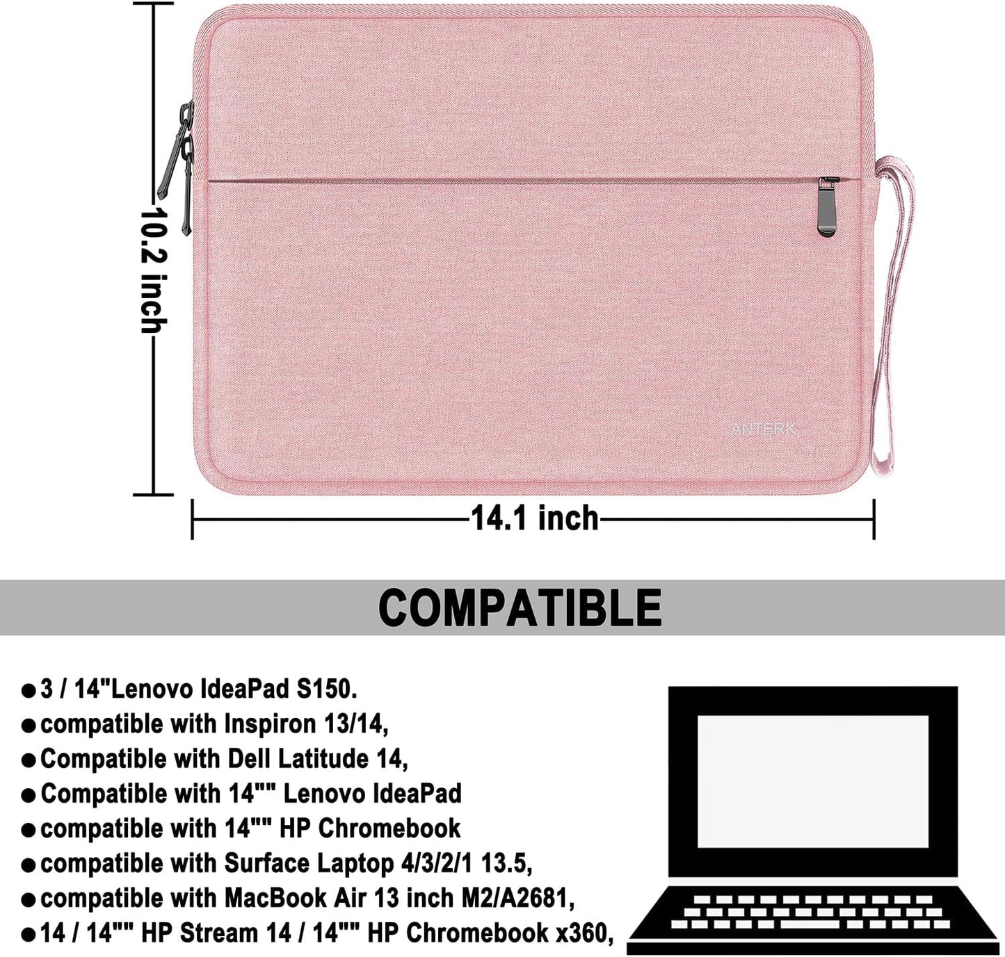 Laptop Sleeve 14 Inch, Water Resistant Traveling Computer Cover with Handle, Shockproof Protective Carrying Laptop Case Compatible for 14 Inch MacBook Air/Pro, HP, Dell, Asus, Lenovo, Black