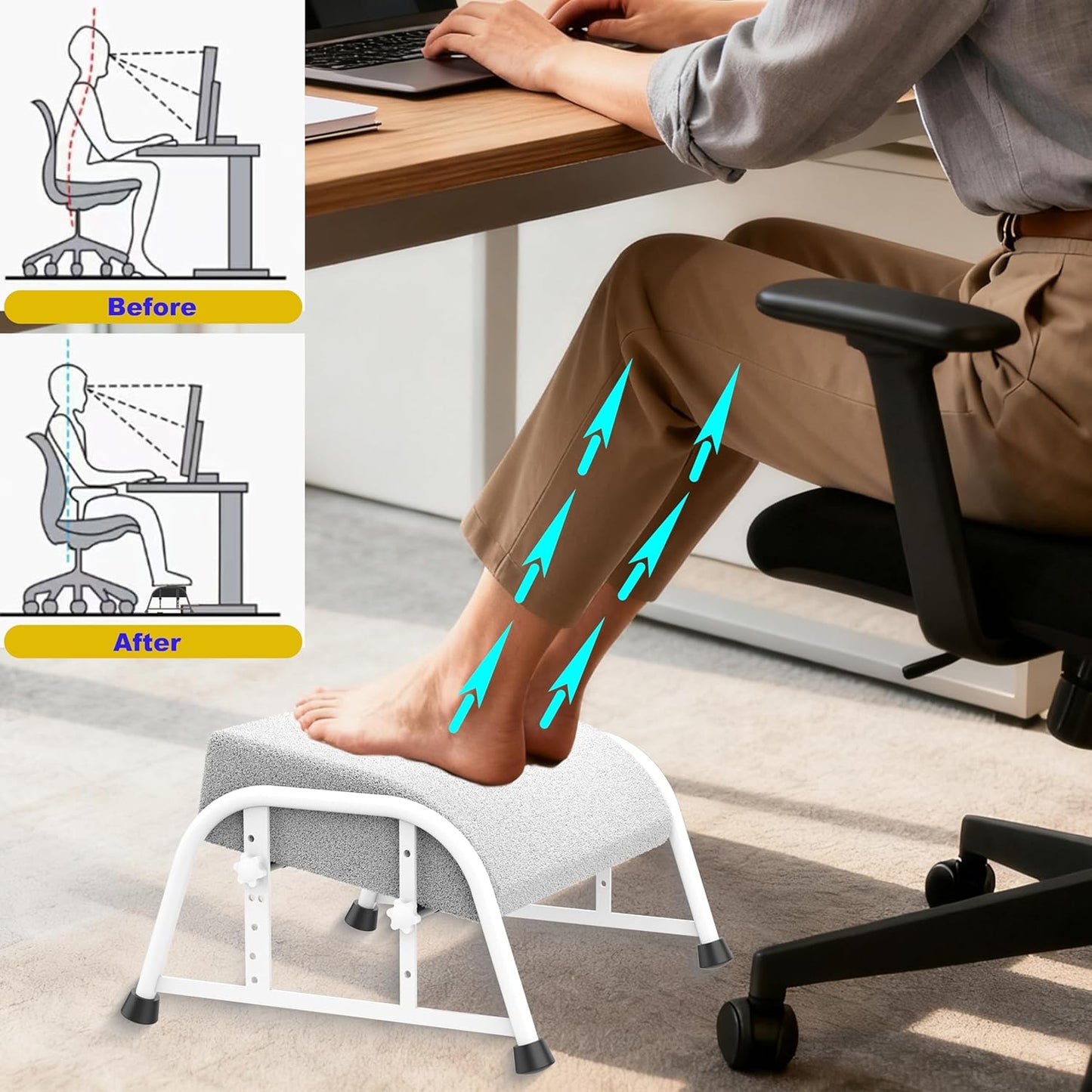 Under Desk Footrest with Memory Foam,Adjustable 10-Level Ergonomic Foot Rest for Office & Gaming Desk for Leg Rest,Reinforced Metal Frame,Non-Slip Base Extra Large（Black No Baseplate