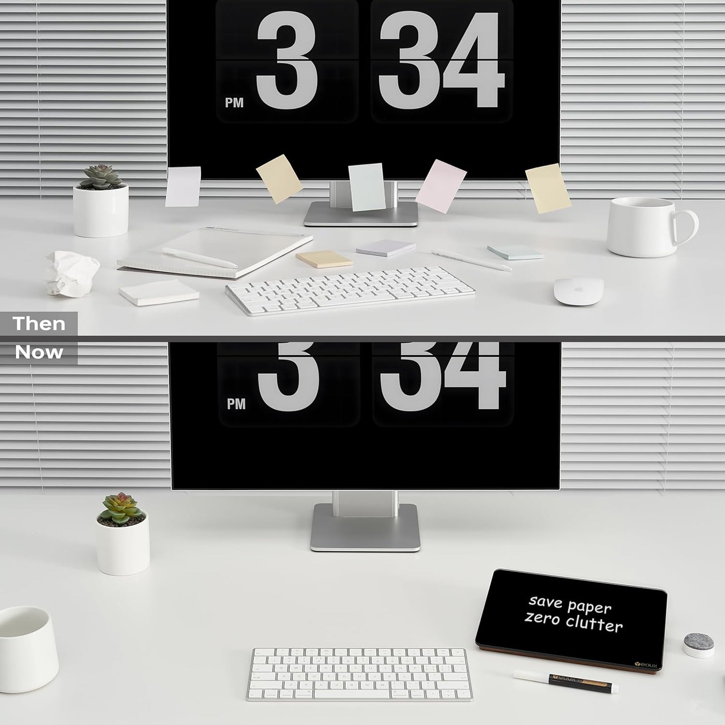 YEOUX Glass Desk Whiteboard with Reversible Wood Stand, Desktop Small White Board, Reusable Mini Dry Erase Board 6.7"x9.5" for Office, Home, School, Marker&Eraser Included