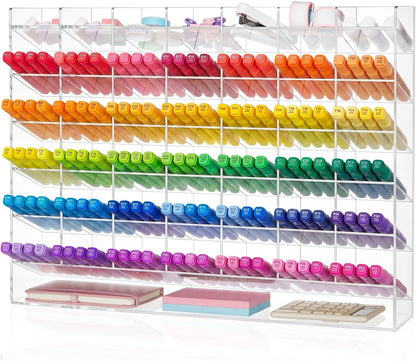 MotiMind Acrylic Pen Organizer Storage for 250 Markers Vertical Marker Organizer Acrylic Pen Display Holder for Office Desk Desktop Stationery Pencil Storage, Clear, 13 x 4 x 12.4 Inch