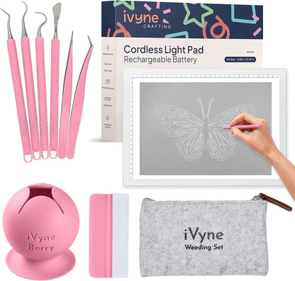 iVyne Complete Set Rechargeable A4 Light Pad, Weeding Tools for Vinyl, Scrap Collector for Cricut and Silhouette Machines for Every Tracing, Drawing Projects (Green)