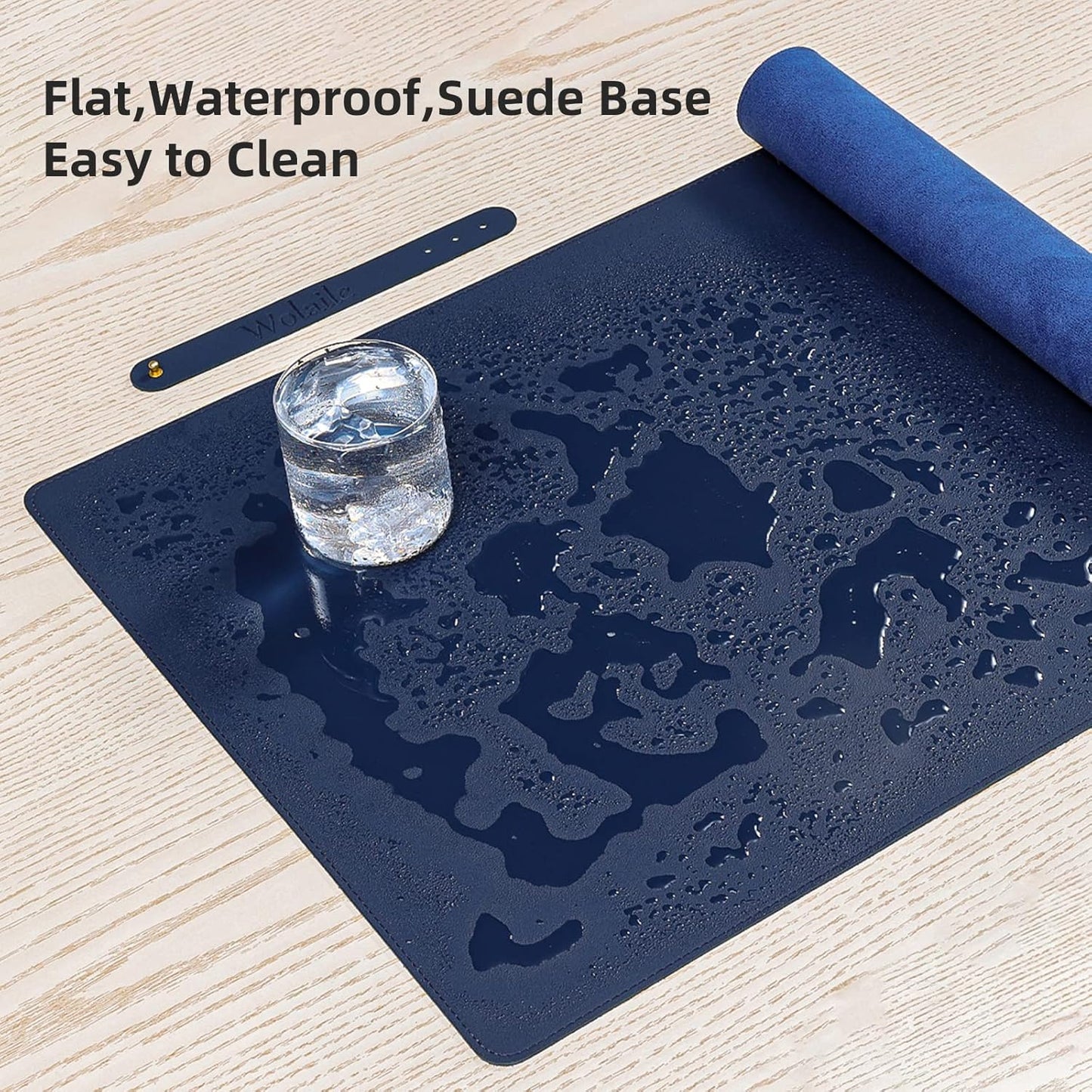 Leather Desk Pad,Wolaile 36x17 inch Large Mouse Pad,Waterproof Non-Slip Writing Desk Blotter,Computer Mat Desktop Protector for Office Home,Black