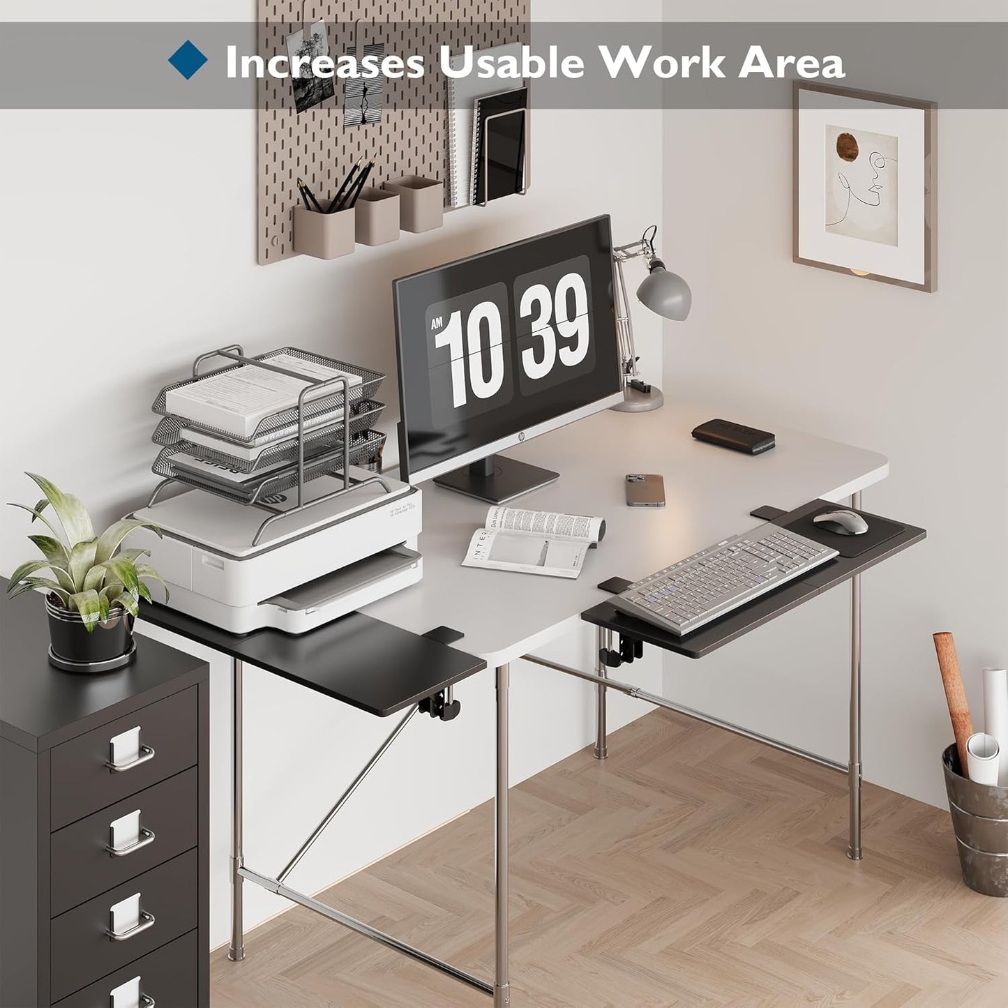 BONTEC Desk Extender Tray, 11.8"x5.9" Table Mount Arm Wrist Rest Shelf, 90°Foldable Elbow Support, Clamp on Computer Arm Rest for Desk, Office & Home Use, Durable & Easy to Install, Black Carbon Fiber