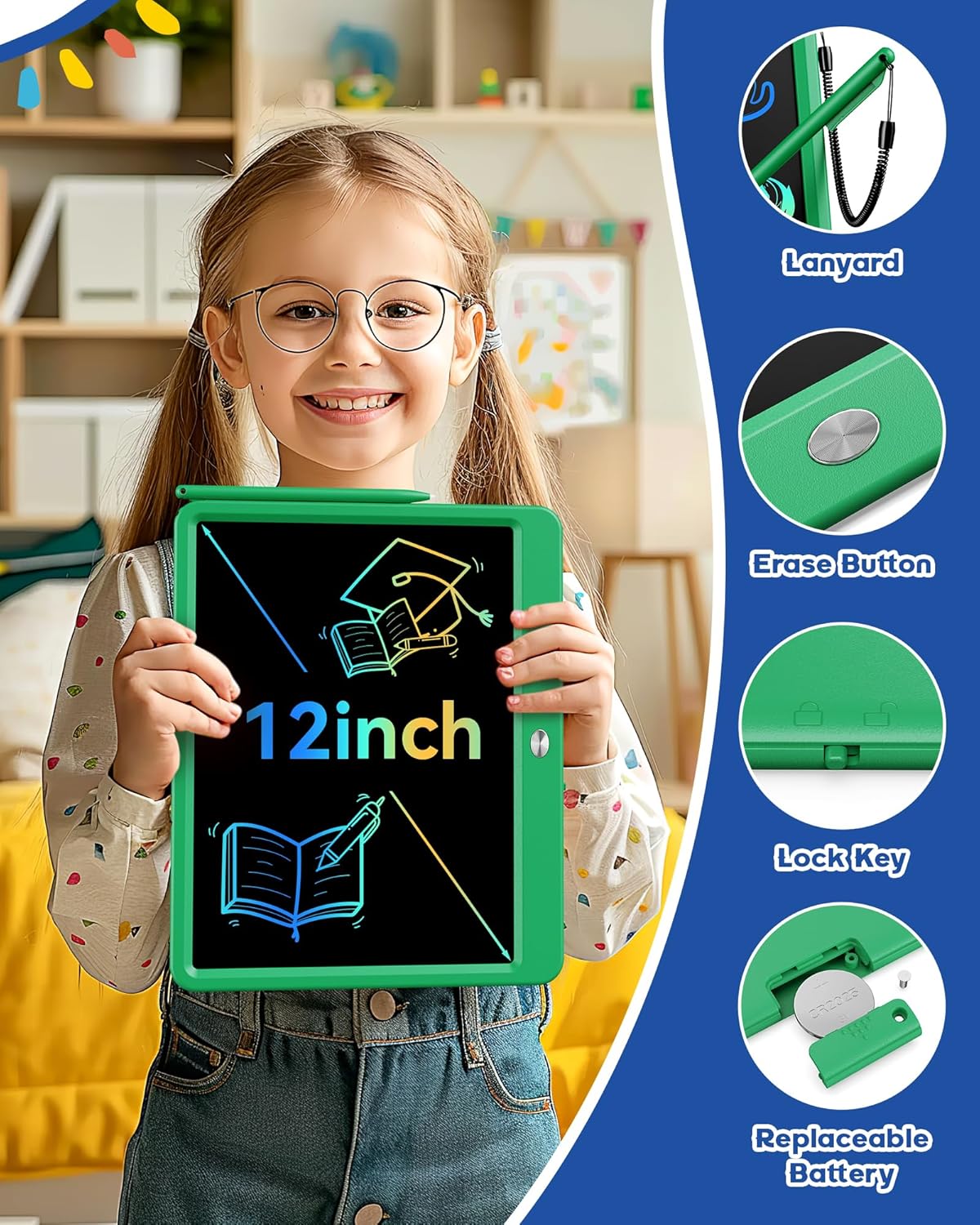 Bravokids 12 Inch LCD Writing Tablet for 3 Year Olds - Electronic Drawing Pad and Doodle Board as Educational Birthday Gifts for Girls and Boys (Pink)