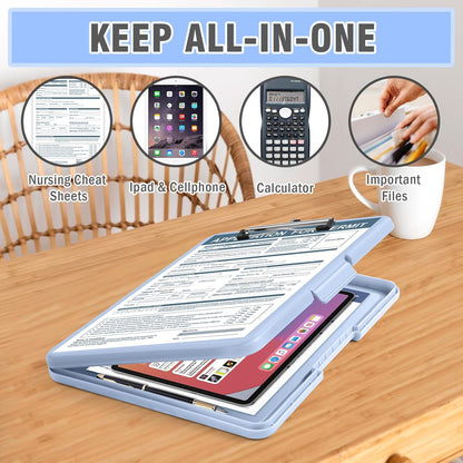 ANZNKU Clipboards with Storage, 13x9.6 Heavy Duty Nursing Clipboard Foldable, Plastic Storage Clipboard with Pen Holder, Cute Clip Board Folder for Teacher Nurse Work, School & Office Supplies(Black)