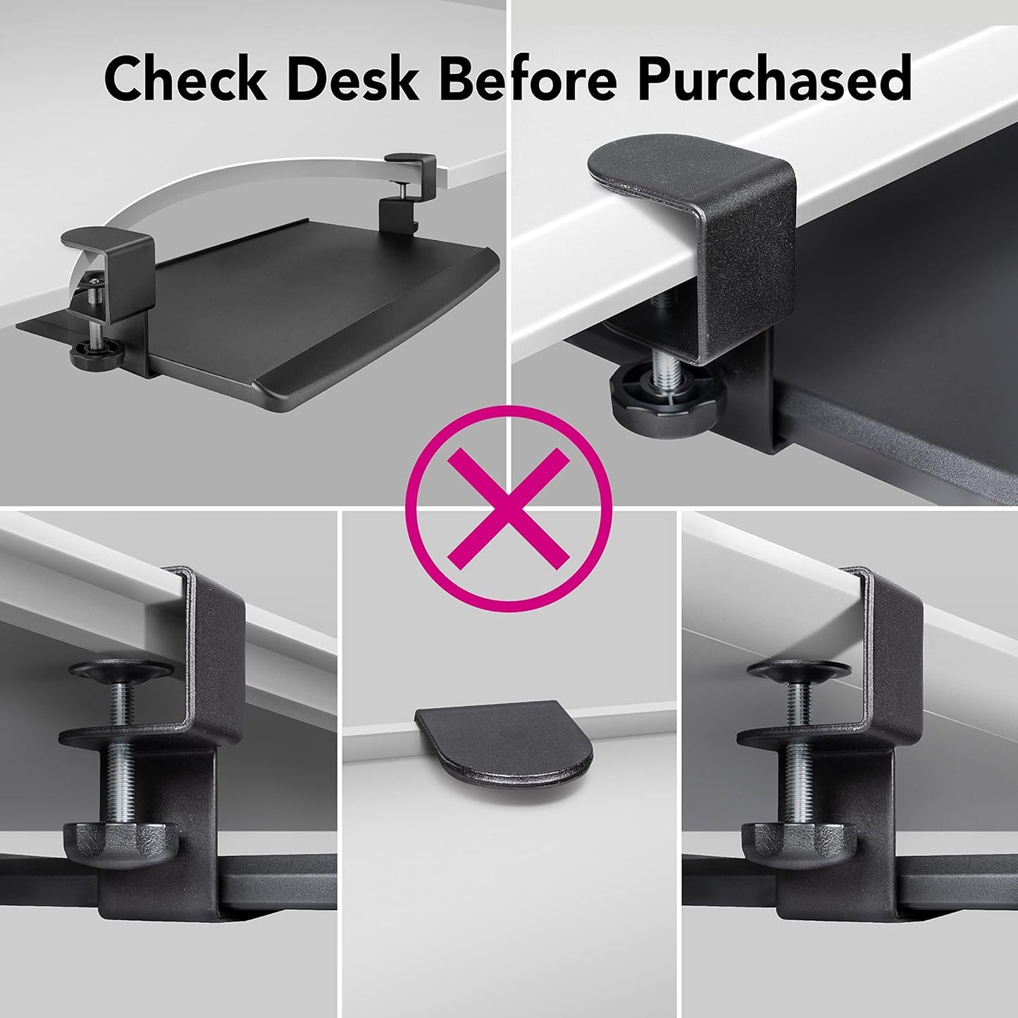 EHO Large Ergonomic C-Clamp Keyboard Tray Mount Under Desk with Wrist Rest, Slide-Out Platform 27.5" (31.8" Including Clamps) x 12.5", Pull Out Keyboard & Mouse Tray for Home or Office, Black
