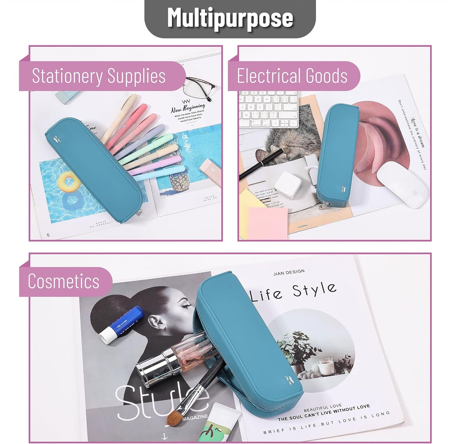 Mr. Pen- Silicone Pencil Case, Aesthetic Pencil Bag for Women, Makeup Pouch, Multifunctional Pouch for Stationery, Cosmetics and Electrical Goods Storage