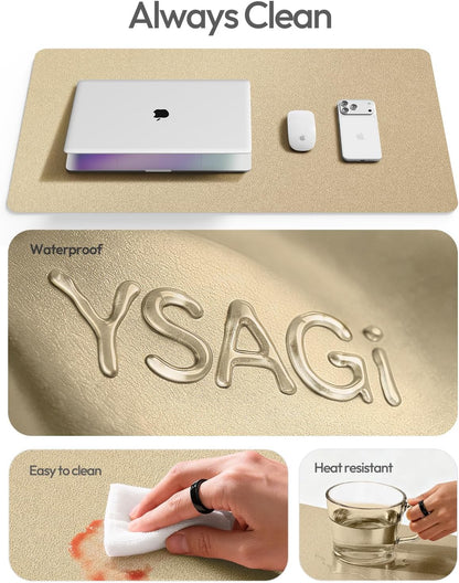 YSAGi Leather Desk Pad Protector, Office Desk Mat, Large Mouse Pad, Non-Slip PU Leather Desk Blotter, Waterproof Laptop Desk Writing Pad for Office and Home (23.6" x 13.8", Eggshell) - Colors B