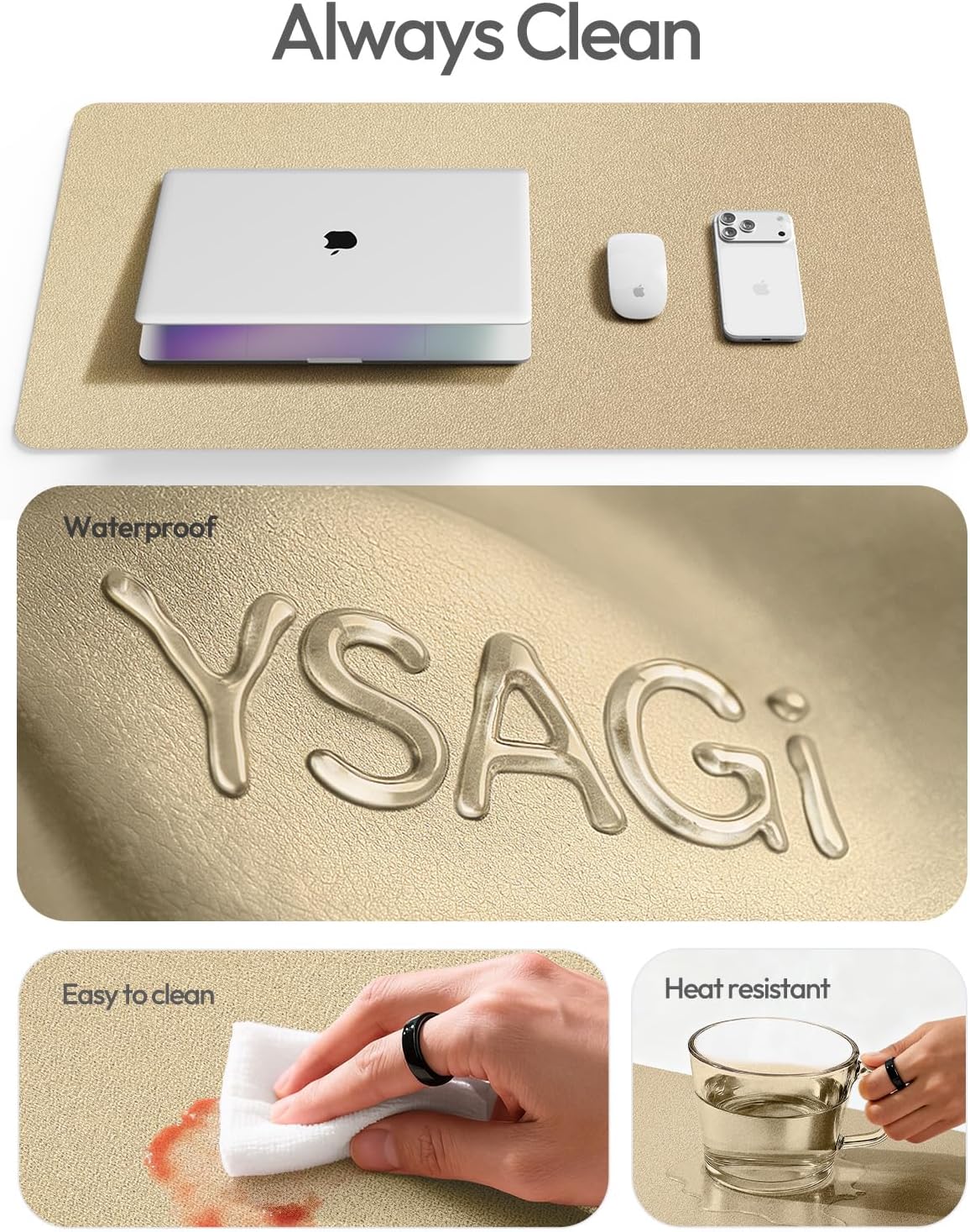 YSAGi Leather Office Desk Pad Protector, Large Mouse Pad, Non-Slip, PU Leather, Laptop Desk Blotter, Waterproof Writing Pad for Office and Home, Black, 23.6" x 13.8" - Colors A