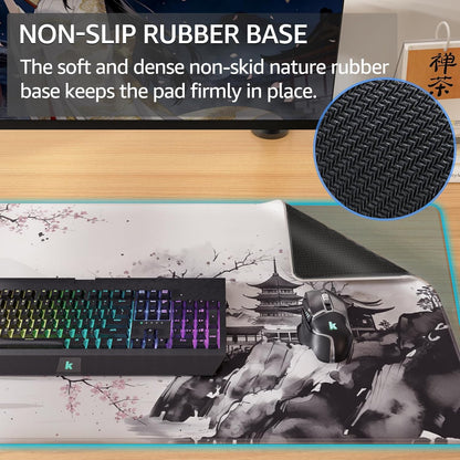 KTRIO Large Gaming Mouse Pad Desk Mat, Superior Micro-Weave Cloth for Precise Mouse Control, Non-Slip Rubber Base, Stitched Edges, Water-Resistant, for Gamer, Office & Home, 31.5" x 11.8" inches