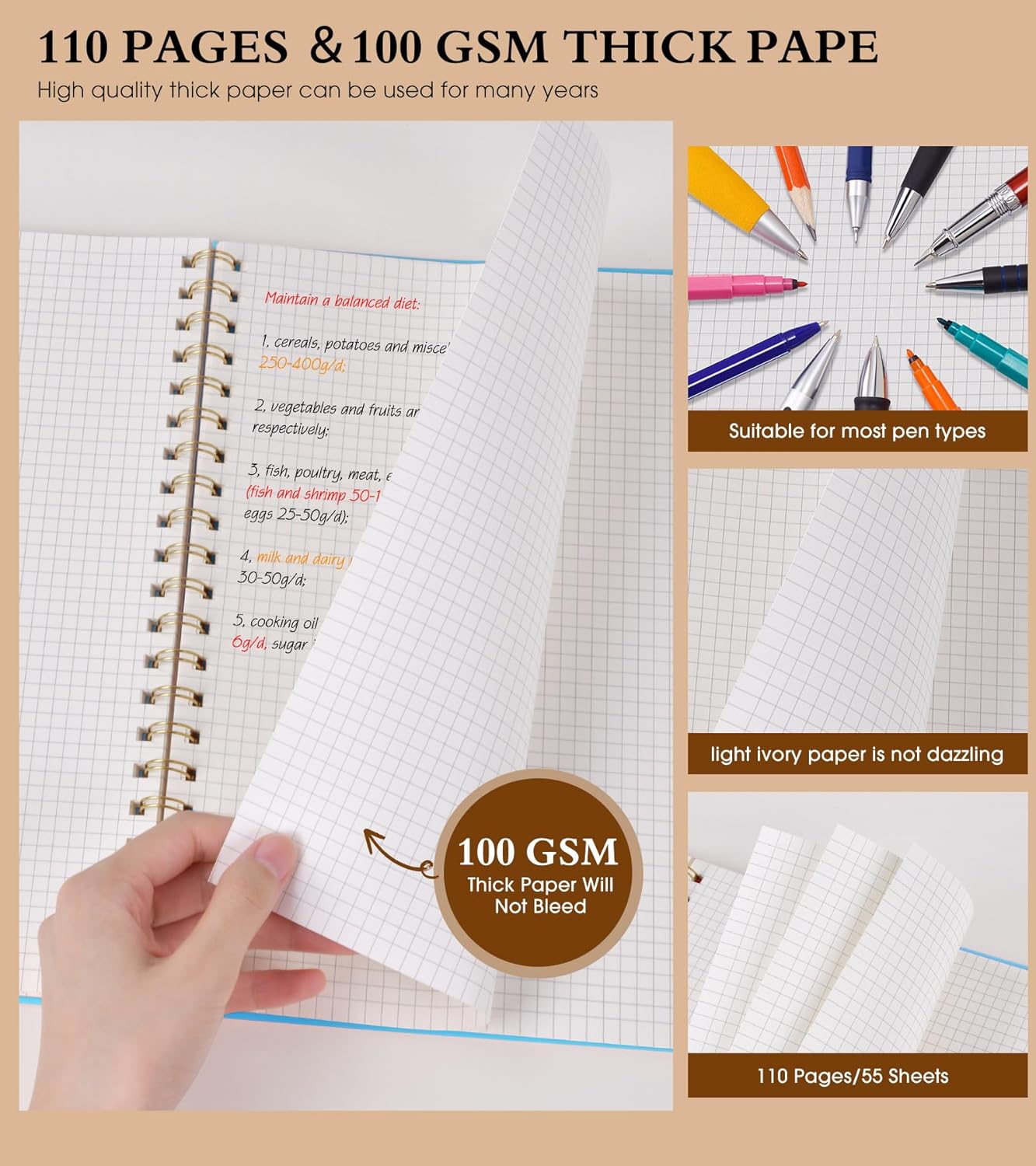 Dotted Notebook, Spiral Notebook Journal 8.5” x 11”, A4 Large Dot Grid Notebooks for Women Men, 100 GSM Dotted Paper, Plastic Hardcover Spiral Bullet Journals for Work School Sketching, Green