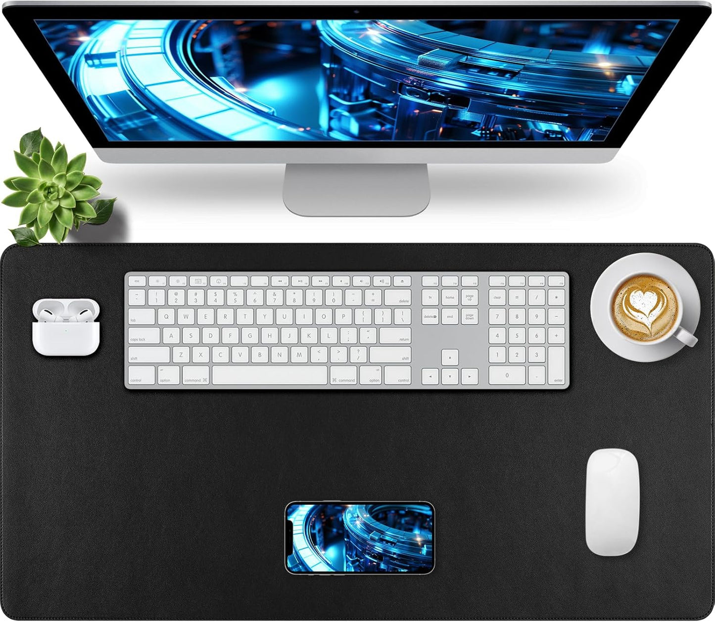 Bloss Leather Desk Pad and Keyboard Wrist Rest, Large Mouse Pad + Keyboard Pad+Mouse Wrist Support, Non-Slip Desk Mat Protector for Office, Home(31.5×15.7 Inches,Beige) - Colors B