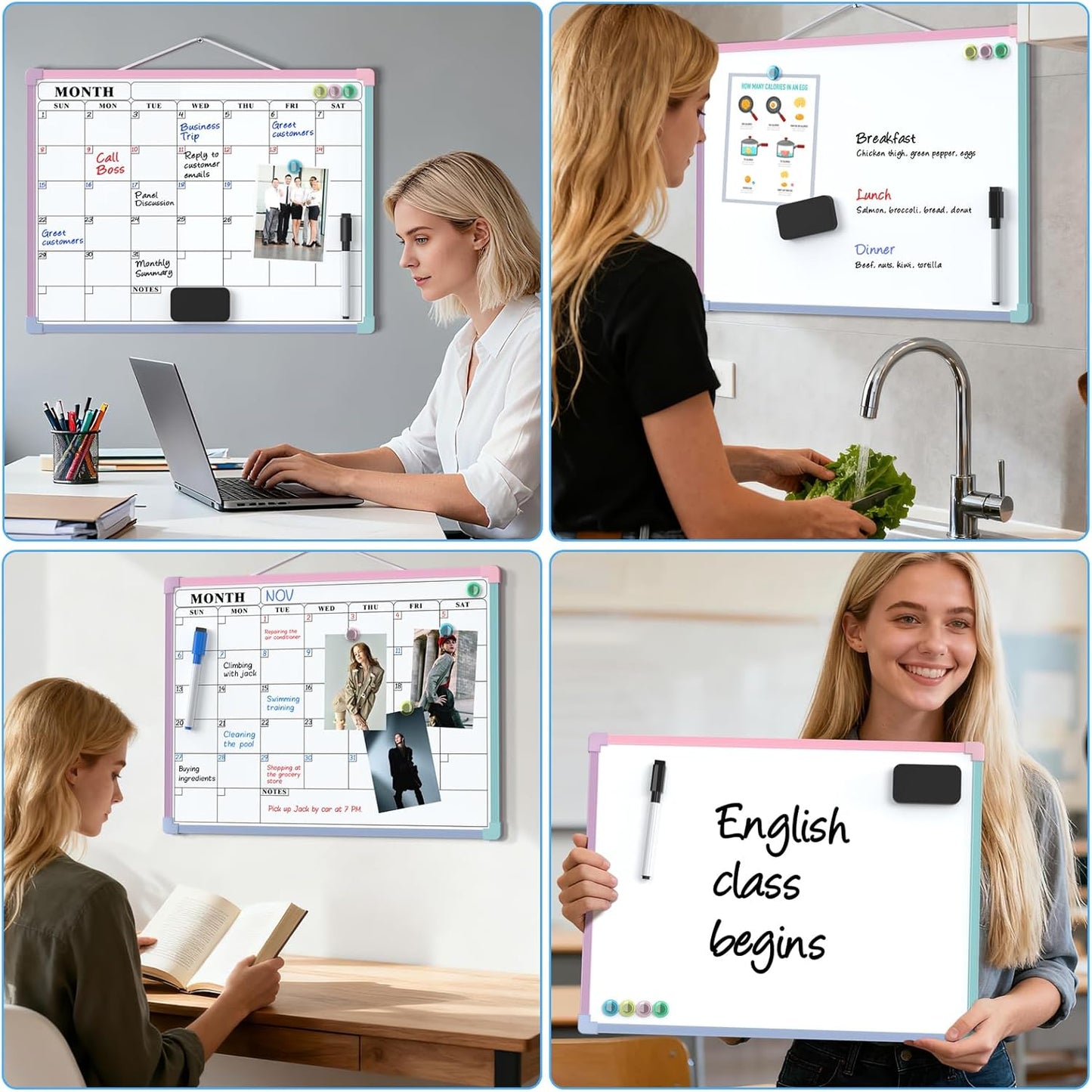 MaxGear Monthly Calendar Dry Erase Board for Wall, 16"x12" Small Hanging Double-Sided White Board, Portable Whiteboard for Planning, Drawing, Memo, to Do List, School, Home, Kitchen, Office