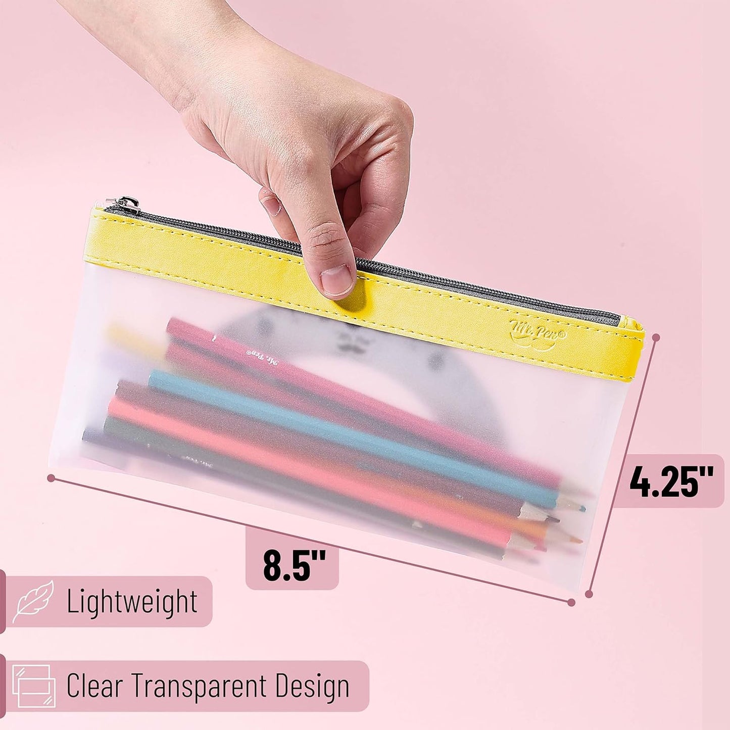 Mr. Pen- Clear Pencil Pouch, 8.50"x4.25", 3 Pack, Durable TPU Material, Medium Water-Resistant Pencil Bags with Smooth Zipper, Multipurpose Clear Pouch for Stationery, School, Office, Travel Supplies