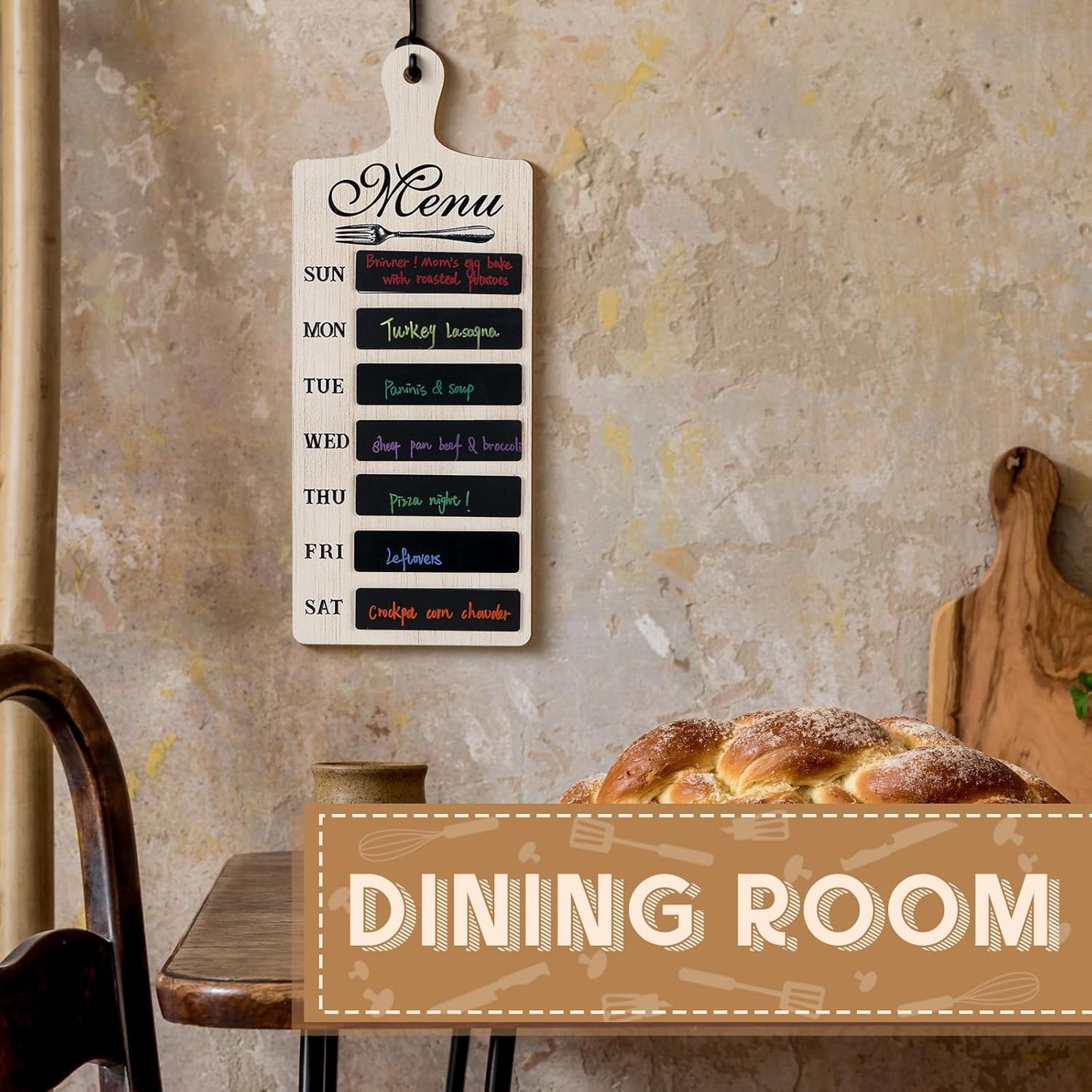 Maxdot Weekly Menu Board Kitchen 16.5 x 6.3 Inches Wood Menu Planner Board with 7 Markers and Towel Kitchen Weekly Planner Plaque Wall Signs for Dinning Room Home Decor
