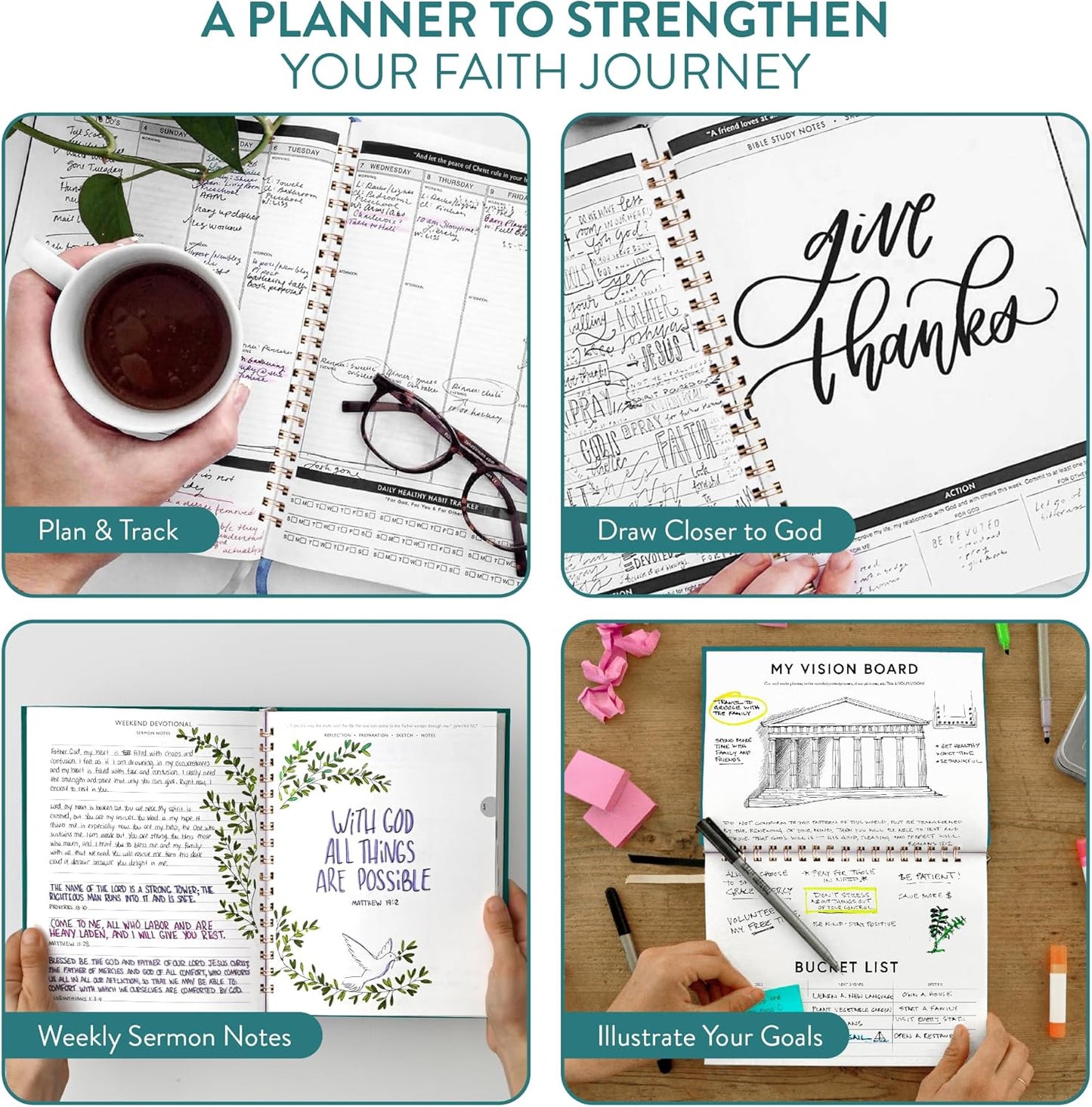 Christian Planner 2026 Daily Planner - Faith Based Monthly and Weekly Planner, Vision Board, and Habit Tracker - 2026 Calendar, Personal Organizer and Devotional Journal (Hardcover, Pine)