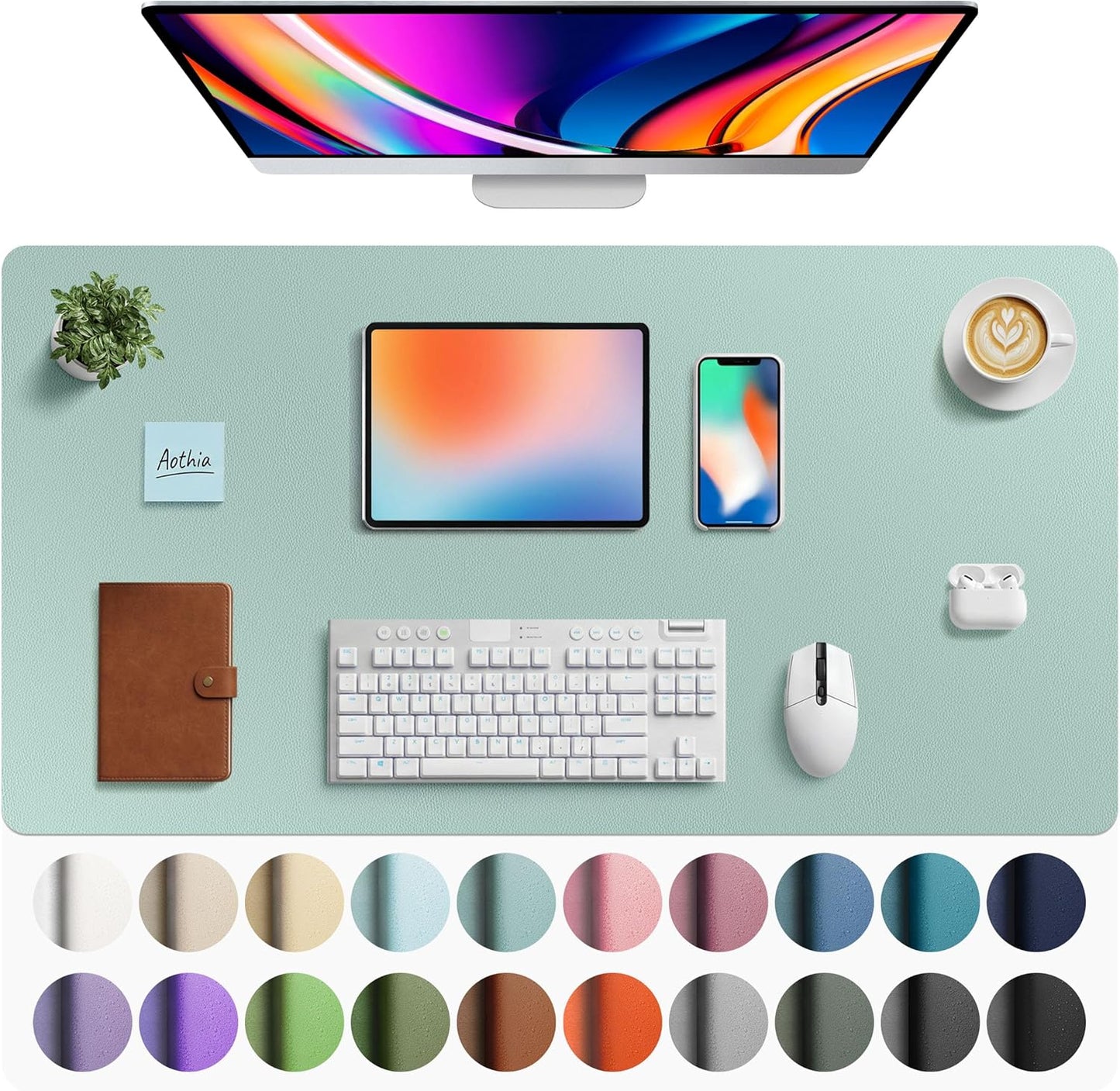 Aothia Non-Slip Waterproof PU Leather Desk Pad Protector for Mouse, Writing Desk, Office, Home, Laptop Blotter, 23.6" x 13.7", Black - Colors A