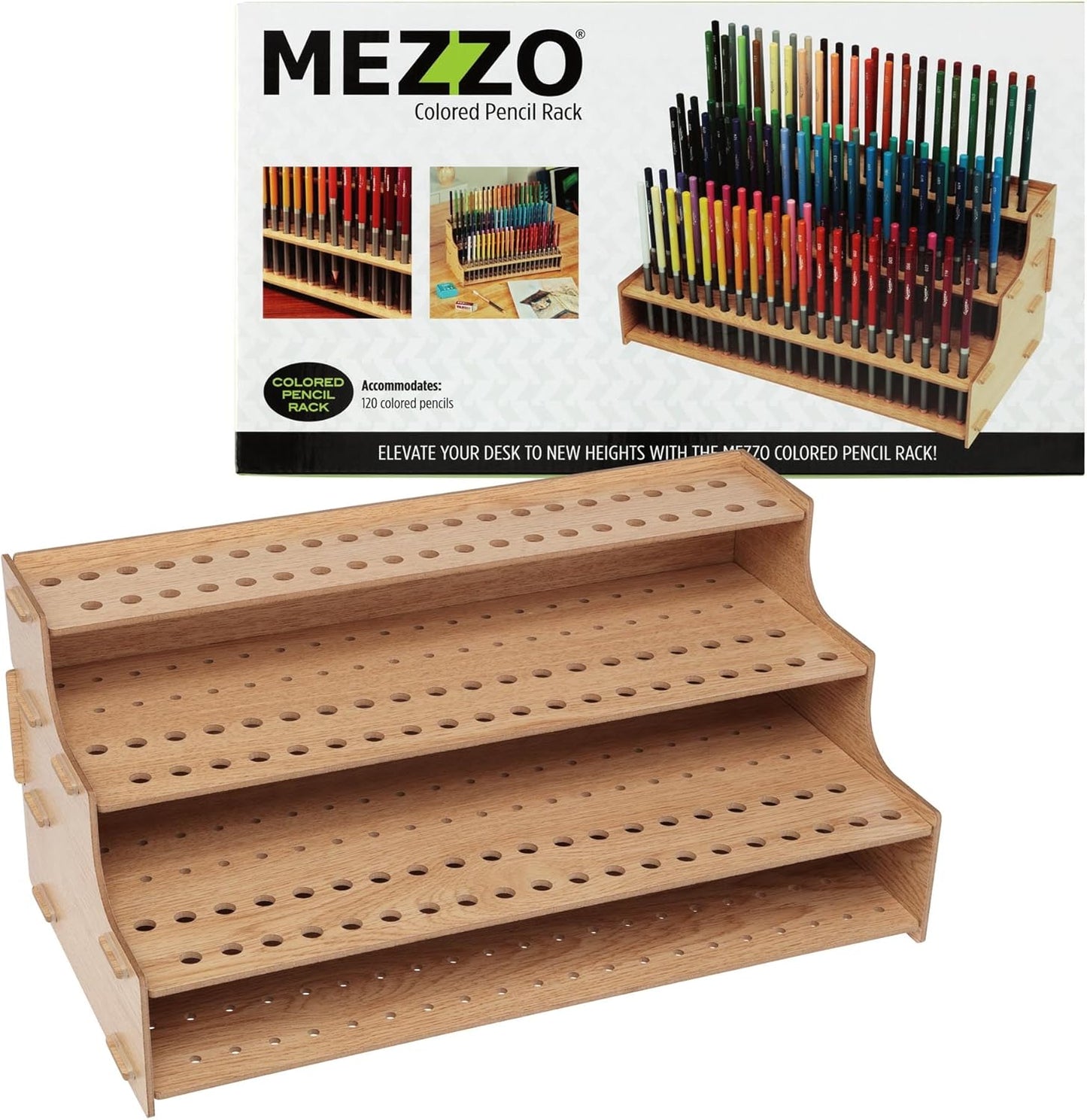 HG Art Concepts Mezzo Artist Drawing Rack - Wood Grain Laminate Multi Layer Desk Stand Professional Storage Display Organizer for Pens, Pencils, Drafting and all other Drawing Tools