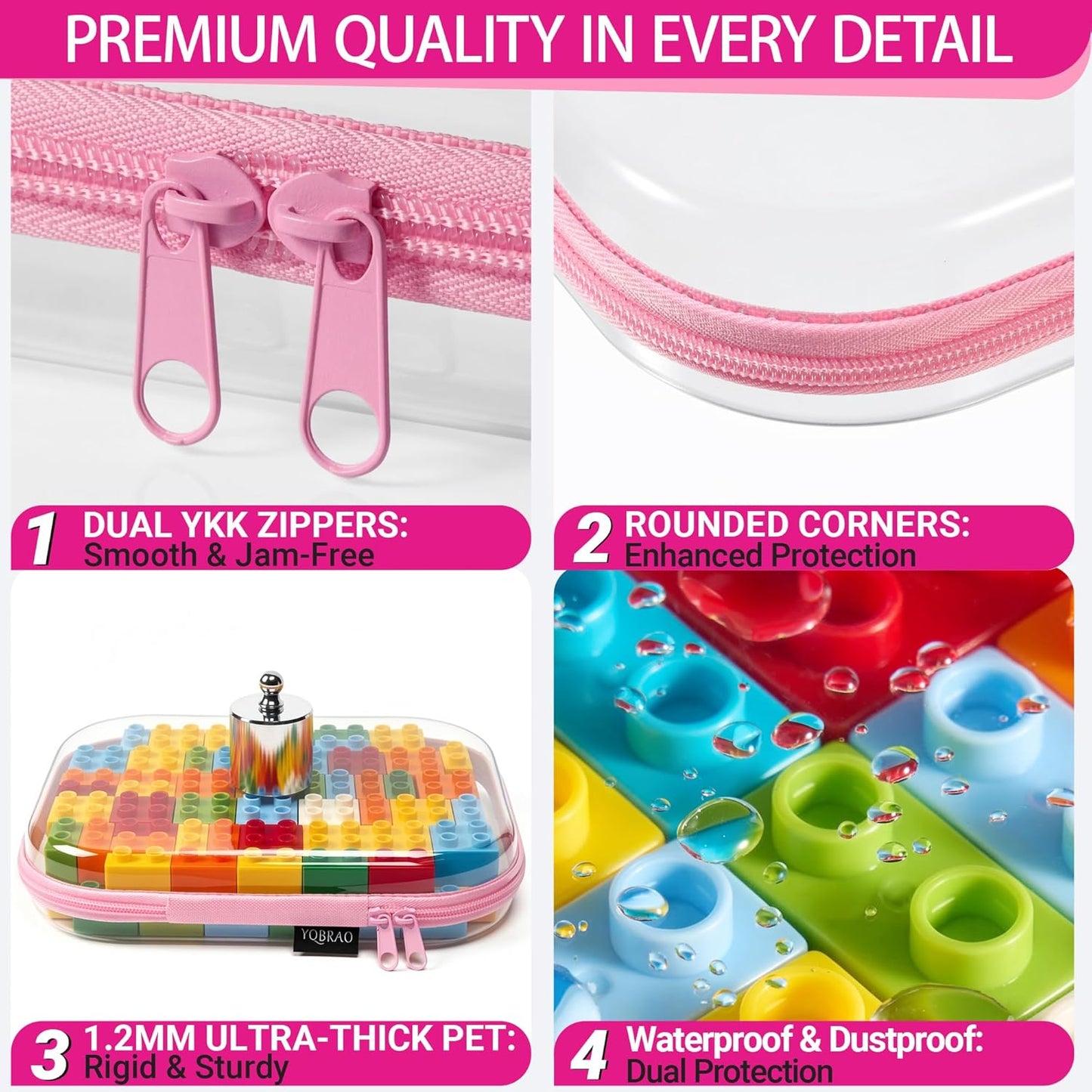 YQBRAO 6 Pack Clear Hard Shell Zipper Case, 1.2mm Heavy Duty Crush-Proof Diaper Bag Organizer Pouches, TSA Approved Travel Makeup Bag for Toiletries & Electronics, (2L, 2M, 2S) Multi-Size Storage Set