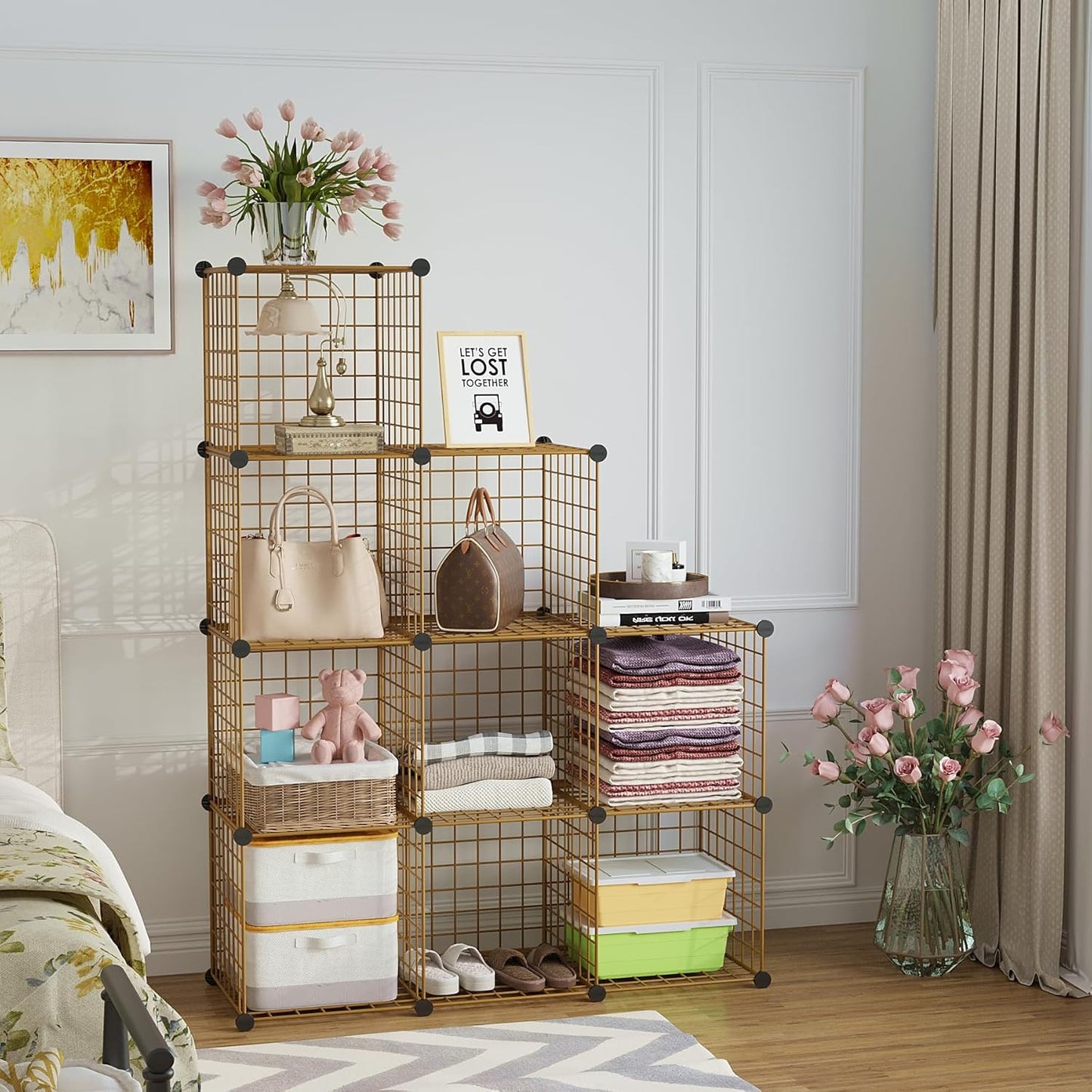 C&AHOME Wire Cube Storage, 6 - Cube Organizer Metal C Grids, Modular Shelves Units, Storage Bins Shelving, Closet Organizer, Ideal for Home, Office, Living Room, 36.6”L x 12.4”W x 36.6”H Black